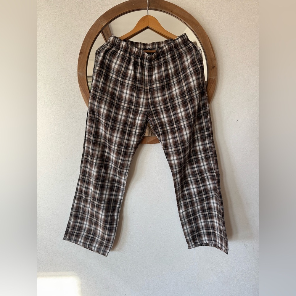 Brandy Melville Brown Plaid Cotton Blend Casual Pants Medium